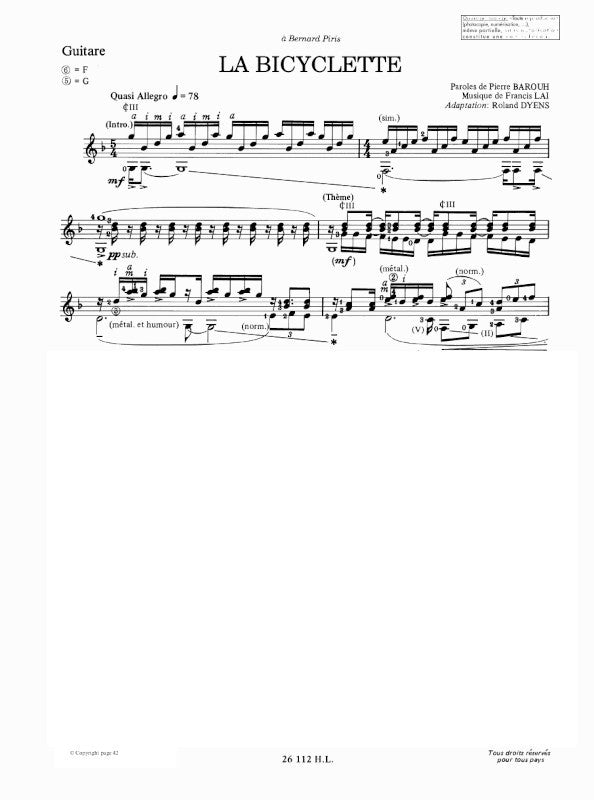 Sheet music composed by Roland Dyens (1955-2016) – Ficks Music