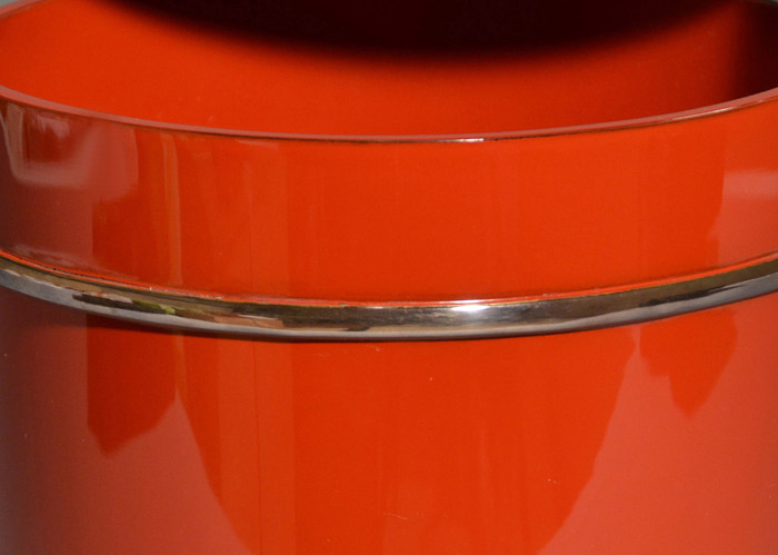 輪島塗 朱手桶水指 銀タガ入り 塗師 景平(作) 共箱 | 古美術ささき