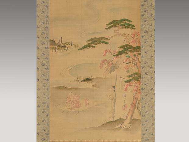 玉川砧打図 鳥文斎栄之(画) 蜀山人(大田南畝)賛 肉筆浮世絵 | 古美術ささき