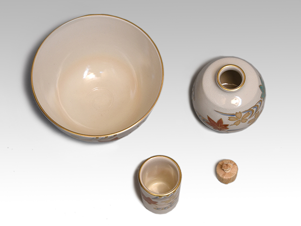 飛騨春慶塗 茶箱一揃い 象牙茶杓 仕覆（正倉院 双鳥華紋）未使用 | 古