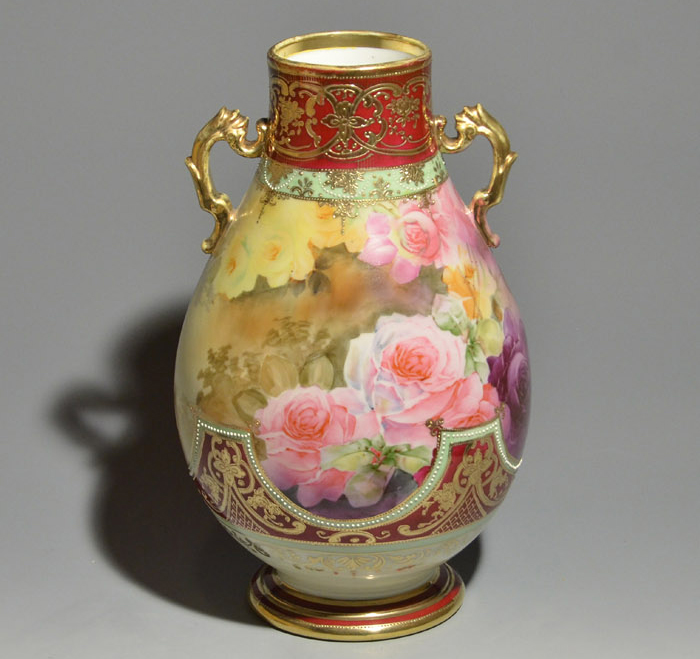 オールドノリタケ 金彩 バラ文 双耳 花瓶 名品1922～1935年頃 | 古美術