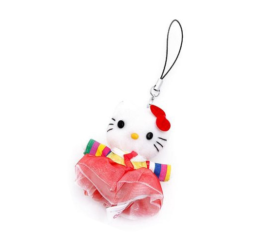 韓国限定ハローキティ 韓服ぬいぐるみストラップ（キティ－赤） 韓国