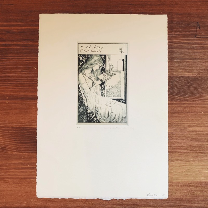 アルフォンス・イノウエ 銅版画蔵書票「窓辺の少女Ⅱ」入荷いたしまし