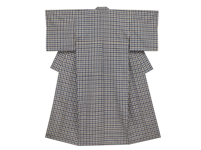 秦荘紬 藍染格子着物(H82'240Iy) 着物紹介