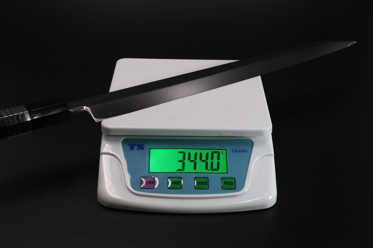 切付柳刃 銀三 330mm 鍛造 表鏡面仕上げ 黒檀柄 鞘付き-歌舞伎ナイフ