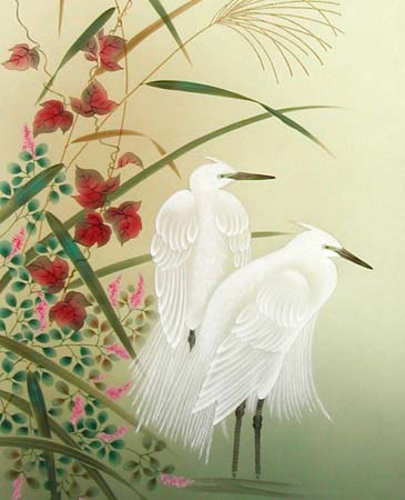 掛け軸 月下白鷺図 (葛谷聖山) 送料無料 【掛軸】【一間床・半間床