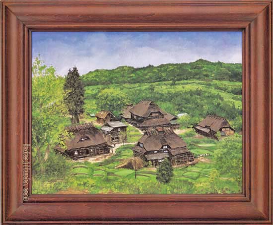 向井潤吉 秋風の中の水車 複製画 世田谷美術館 共同印刷 額装 限定