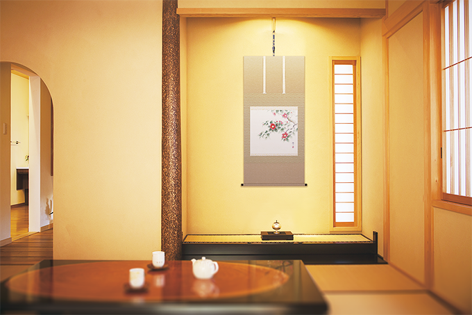 赤富士双鶴 長江桂舟（三美会） 尺八横！ 祝儀掛け - 掛け軸（掛軸