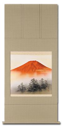 赤富士 川崎光春 （尺八横）肉筆！ 富士 - 掛け軸（掛軸）販売通販なら