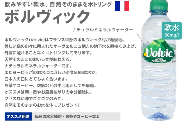ボルヴィック ナチュラルミネラルウォーター 500ml 24本: 食品・飲料