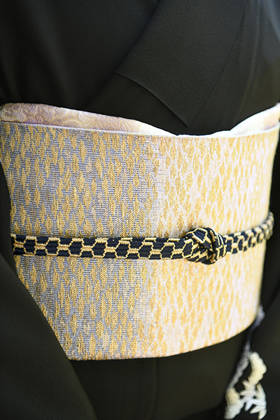 銀座【帯4139】西陣 桝屋高尾製 ねん金綴錦 袋帯 銘「慶長地紋霞文