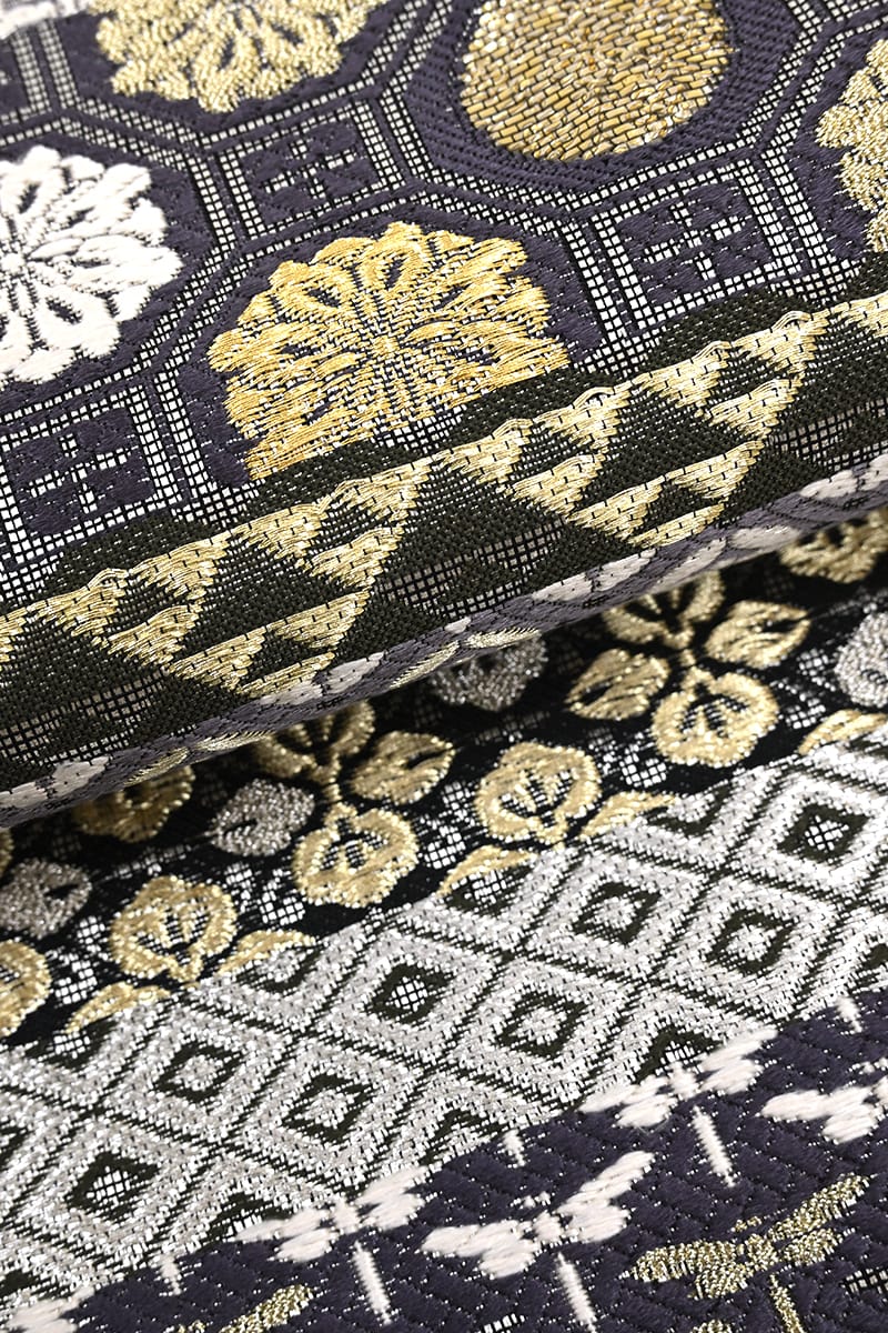 帯5915】誉田屋源兵衛製 譽文彫金 袋帯 銘「吉祥弐百六拾寶」（余り布