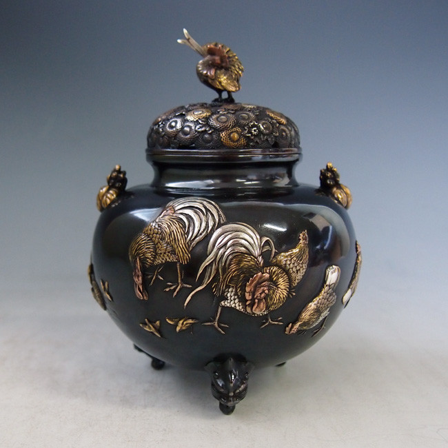 dk2,金鶏鳥香炉 津雪作 【 高岡銅器 】