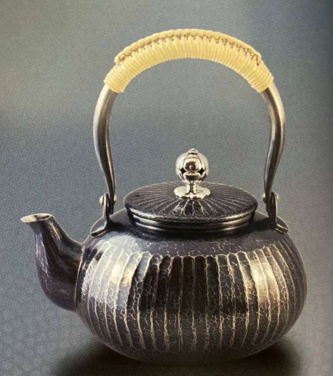 ywta2, 松栄堂 石高和弘作 純銀湯沸 縞模様 約1.0L 純銀