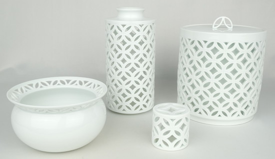 栗山園オンライン通販部 / 【出物】 白磁七宝透寸筒皆具 横石嘉助