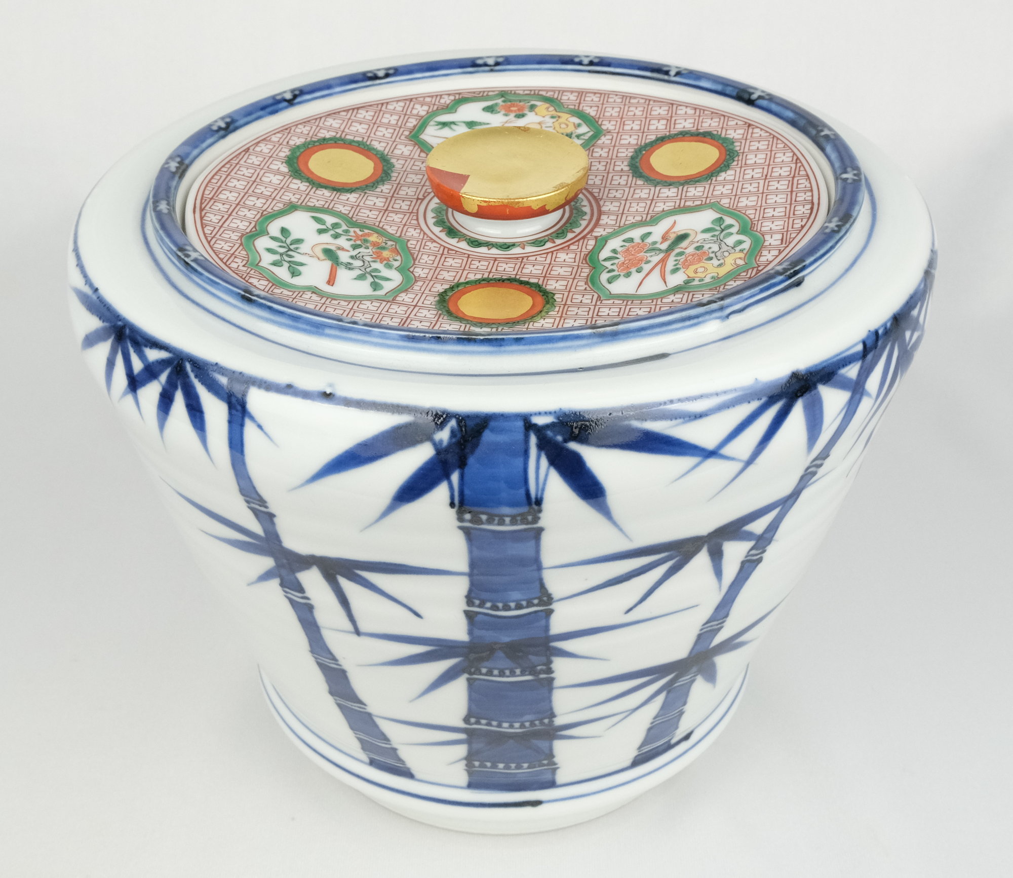 五世 三浦竹泉作 色絵山水図蓋置 茶道具 共箱⁄共布 C28 五世 三浦竹泉