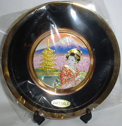 桜富士舞妓（カラー）彫金絵皿（渓）