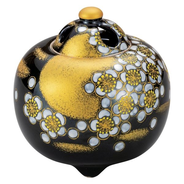 香炉/香立】九谷焼・金彩梅月（木箱付/送料サービス）