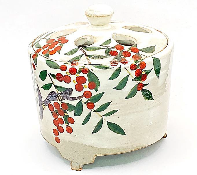 京都/香炉》清水焼香炉：乾山手・南天（紙箱付・送料サービス）