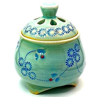 香炉・香立》 清水焼香炉 青磁釉唐草彫（紙箱付）