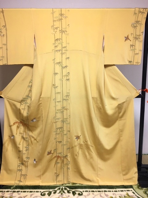 訪問着レンタル：おしゃれ訪問着 笹と雀（からし色）