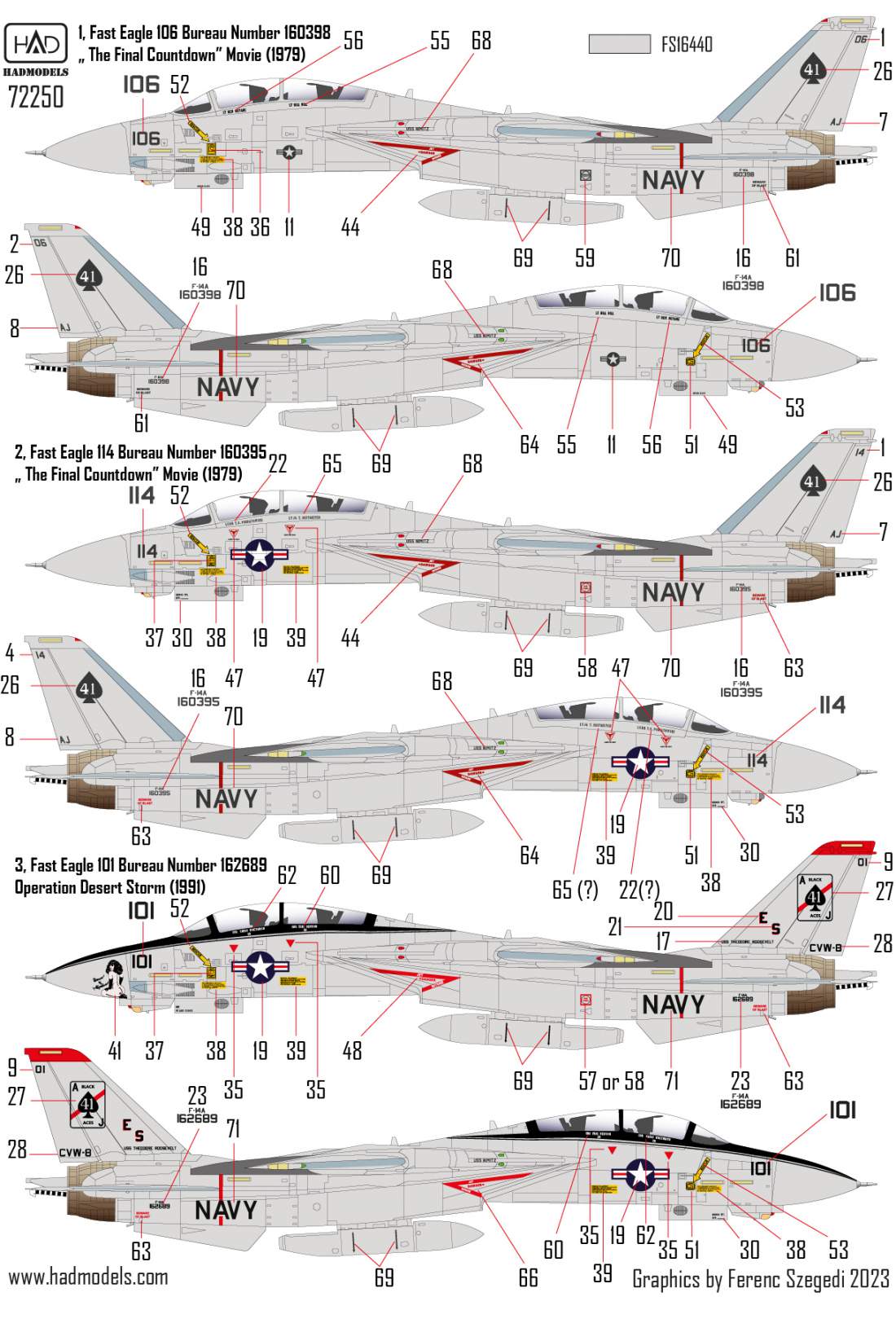 72250 F-14A Black Aces ”The Final Countdown” decal sheet 1:72