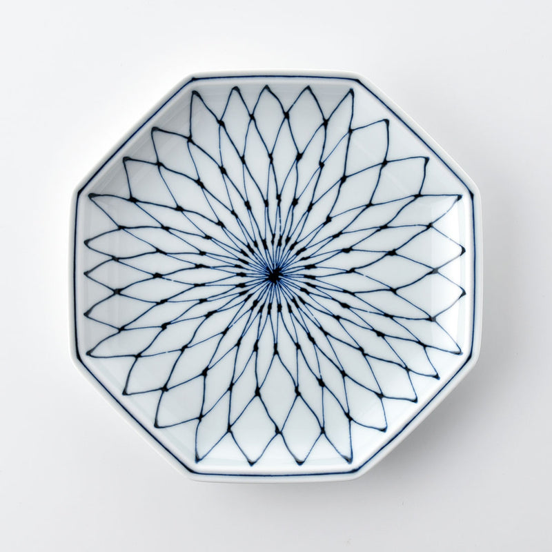 染付地紋 八角盛皿 網目 | 白山陶器直営オンラインストア