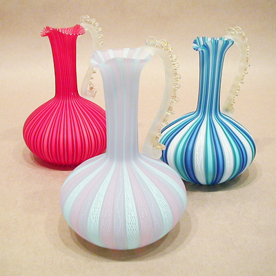 デッドストック デッドストック 藤田喬平 手吹 金彩花瓶 淡い水色