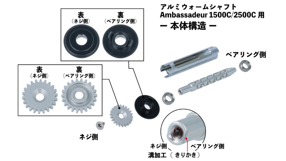 Avail/アベイル】ABU 1500C、2500C用 アルミウォームシャフトS 2BB