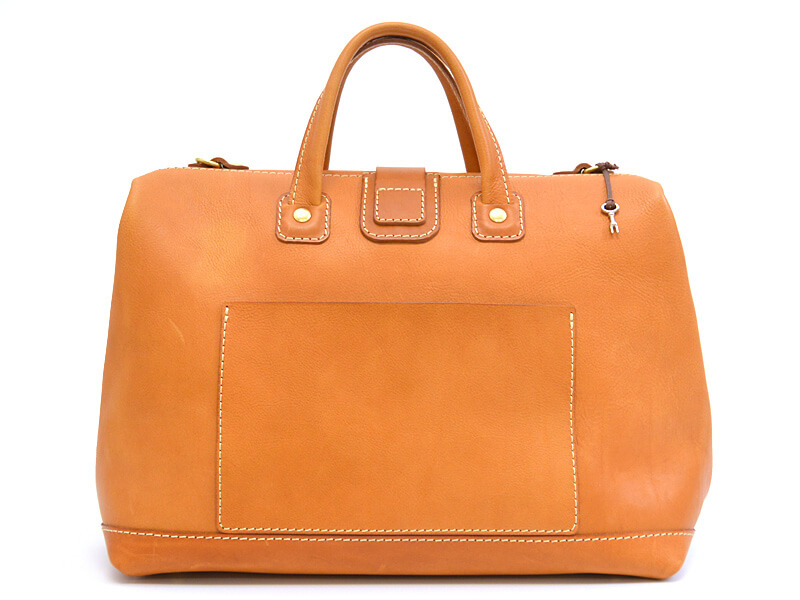 旅行に便利な大ポケット付きのソフトレザー口枠ボストンバッグ / 革鞄