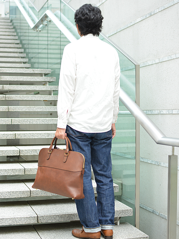 ハードとソフト革コンビの2本手ファスナービジネスバッグ / 革鞄のHERZ