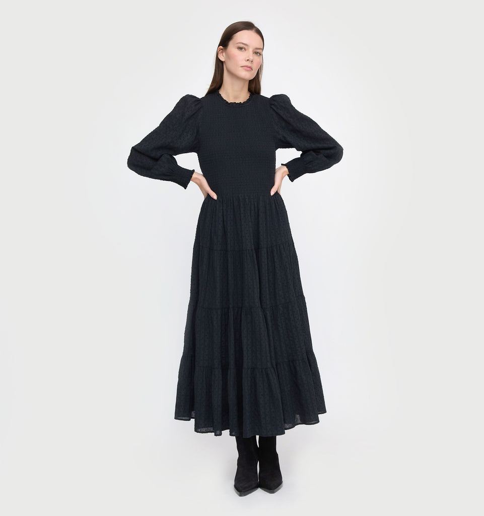 The Viviana Nap Dress - Black Linear Swiss Dot – Hill House Home