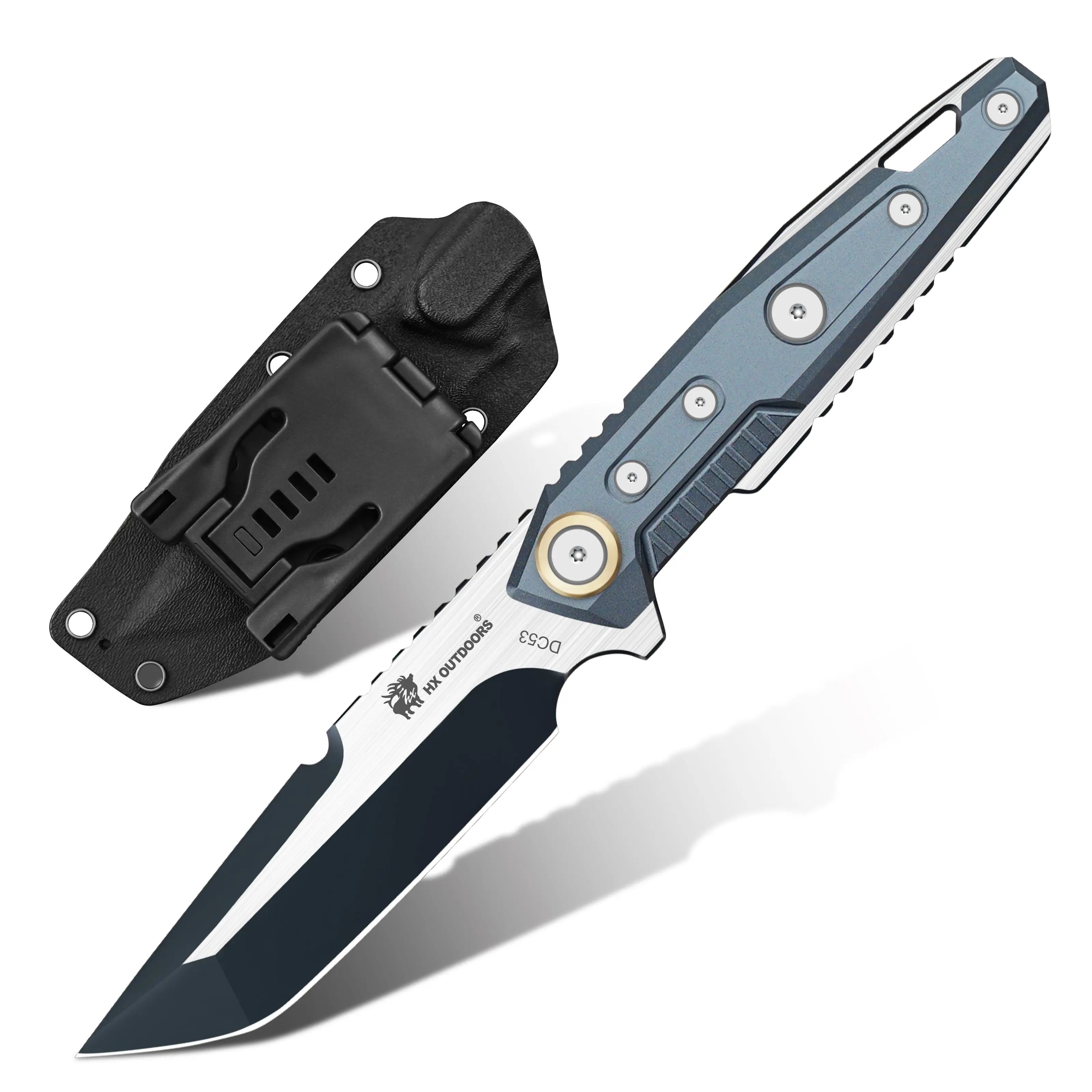 MECHTITAN DC53 Fixed Blade | Blue Aluminum EDC Camping Knife – HX