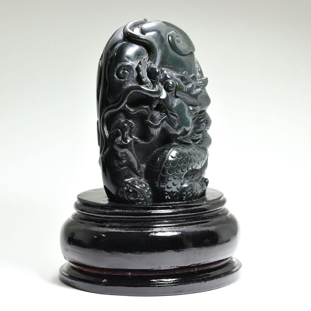 高品質]メキシコ産レインボーオブシディアン黒曜石/(辰)龍彫刻（全高約