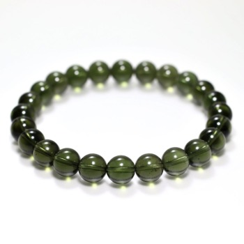トップクォリティ]天然モルダバイトブレスレット（約7.9-8.3mmm玉