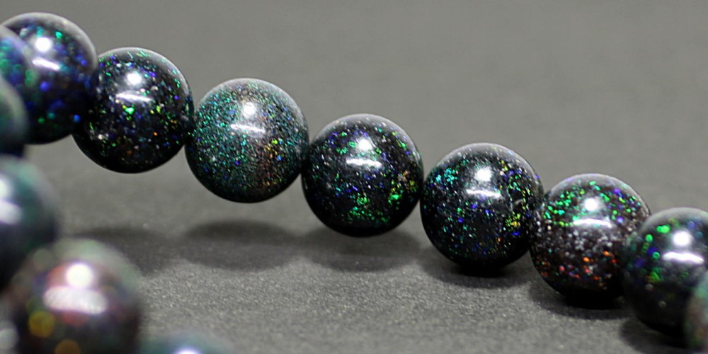 高品質++]ブラックマトリックスオパールブレスレット（約12mm玉