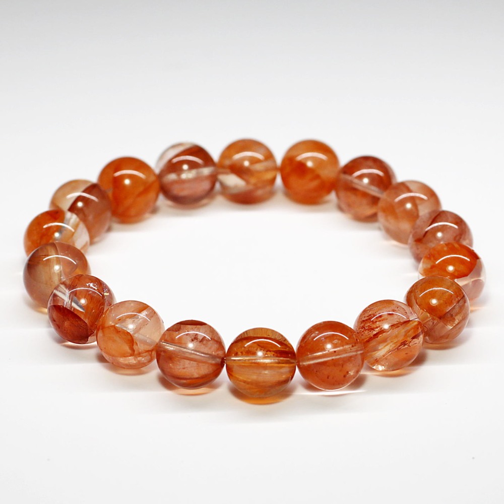 ライモナイトインクォーツブレスレット（約11mm玉・オレンジレッド