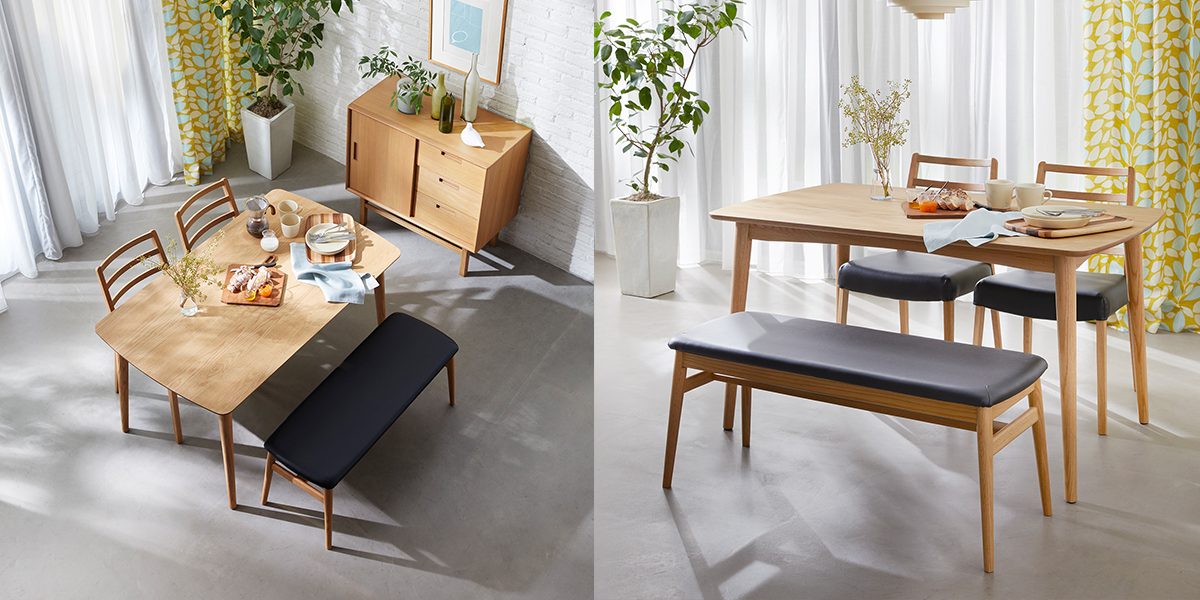 ダイニングテーブル「シネマ3」 レッドオーク材 ホワイトオーク色 全3