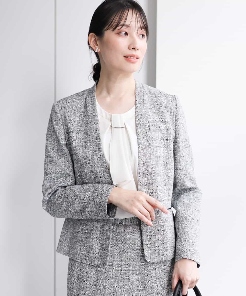 カラーレスラメツイードジャケット/セットアップ対応/洗える(ノー