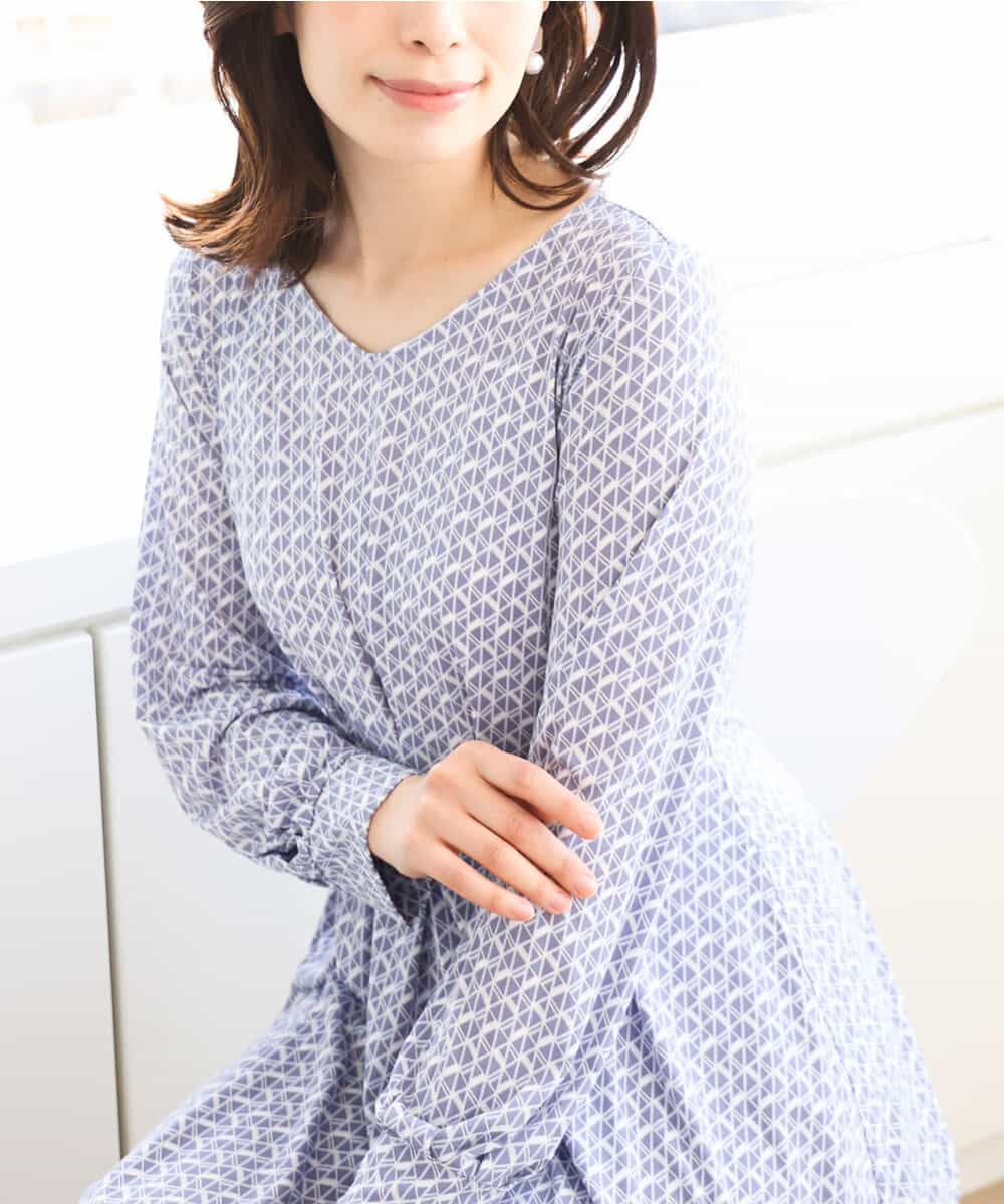 ジオメトリックプリントジャージワンピース/洗える/WEB限定サイズあり