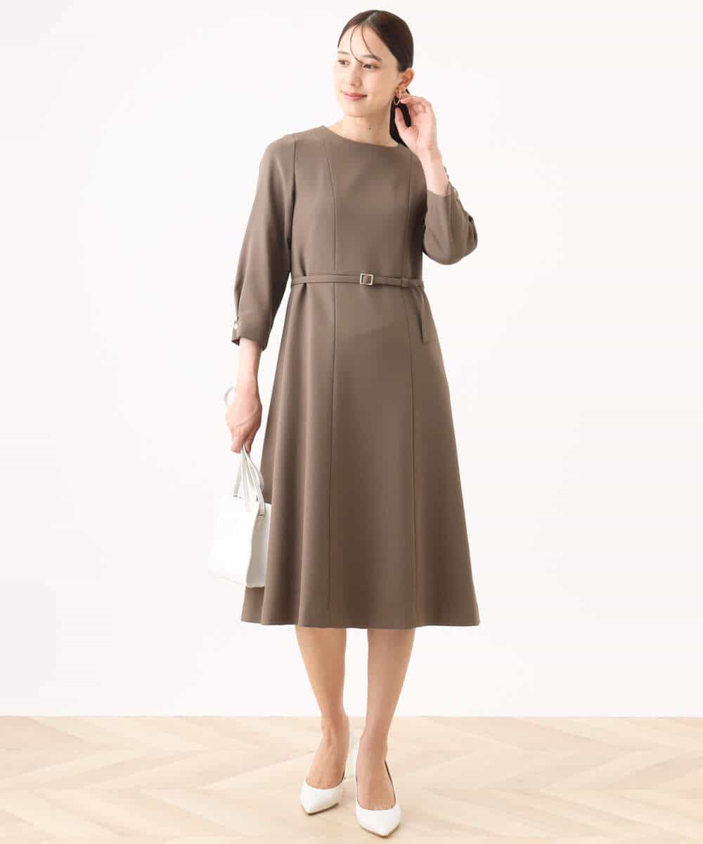 セットアップ対応]ベルト付きタックワンピース/洗える/WEB限定サイズ