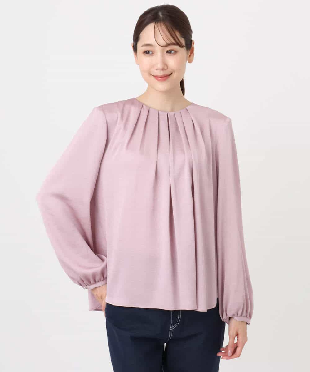 ウェーブサテンタックディティールブラウス/洗える(ブラウス・シャツ