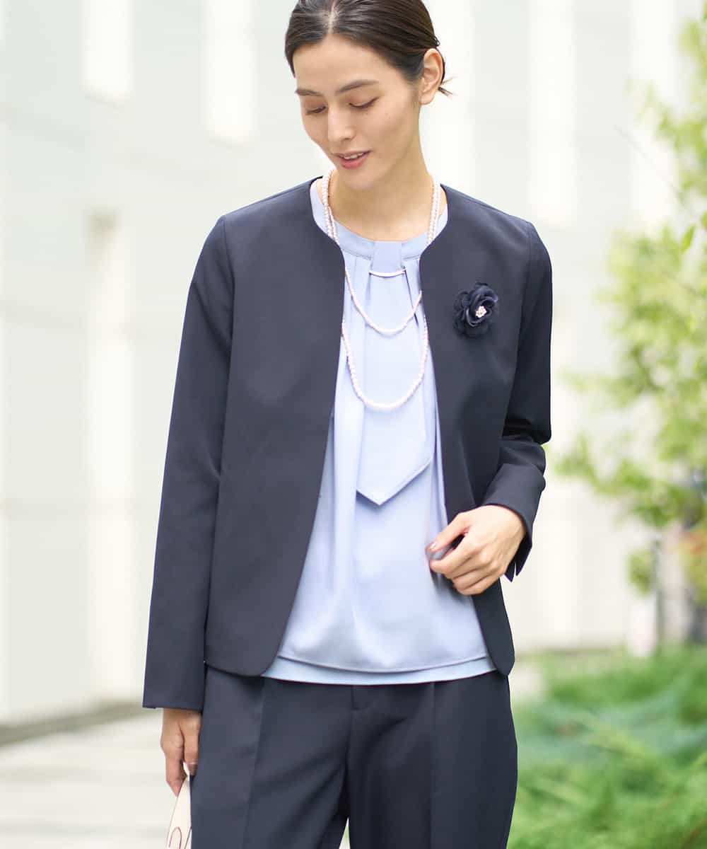 洗える/イージーケア/ストレッチ】ダブルクロスキーネックジャケット