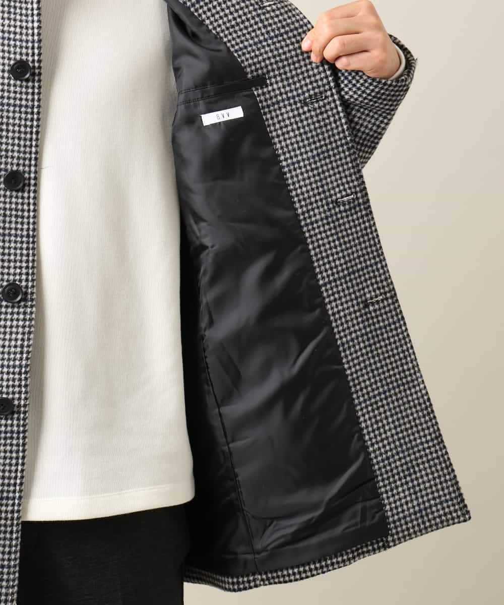 ON/OFF兼用】ウールライトビーバーチェック柄スタンドカラーコート