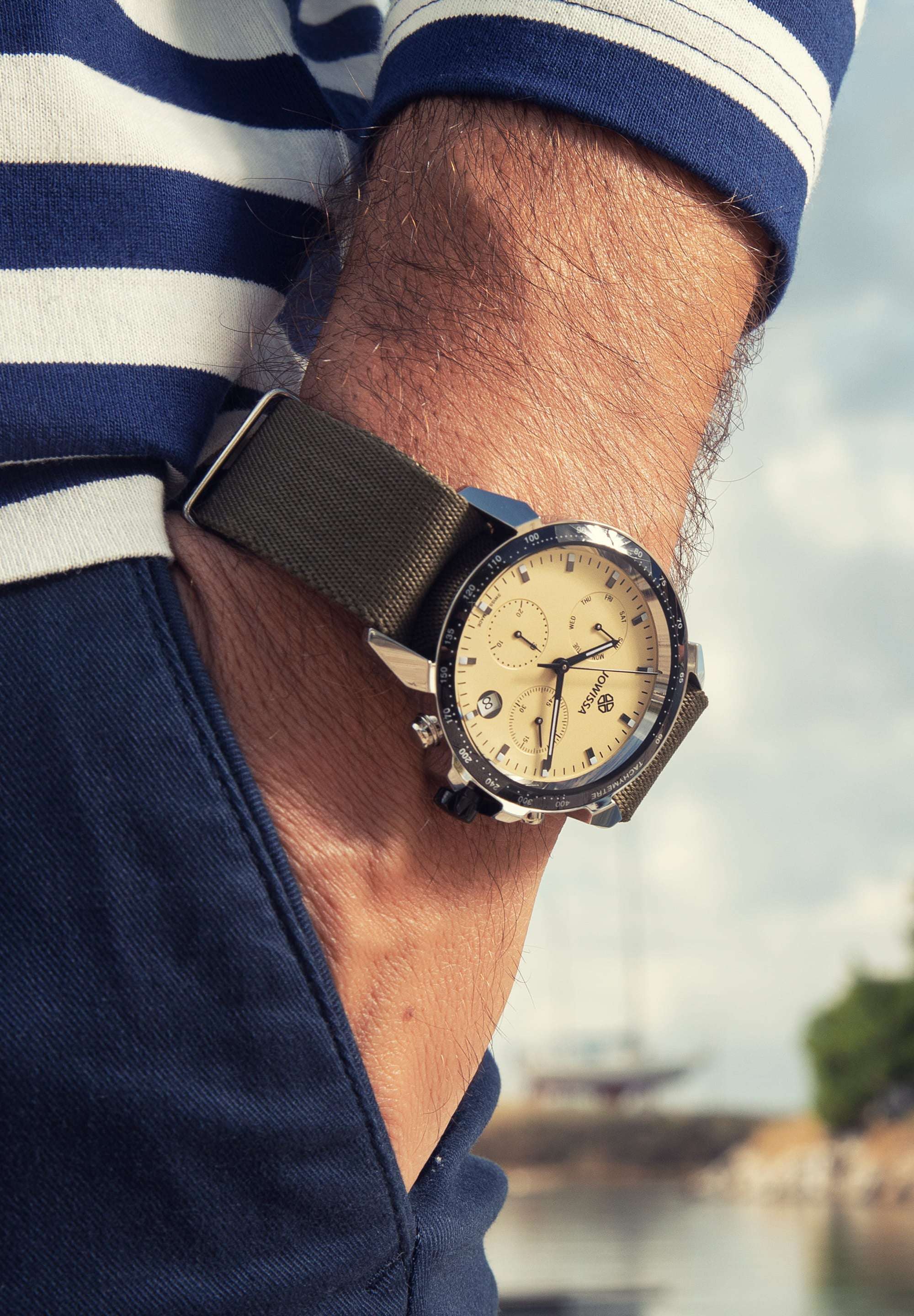 LeWy 9 Chronograph Sapphire Men's Watch Sand Dial Army Green NATO