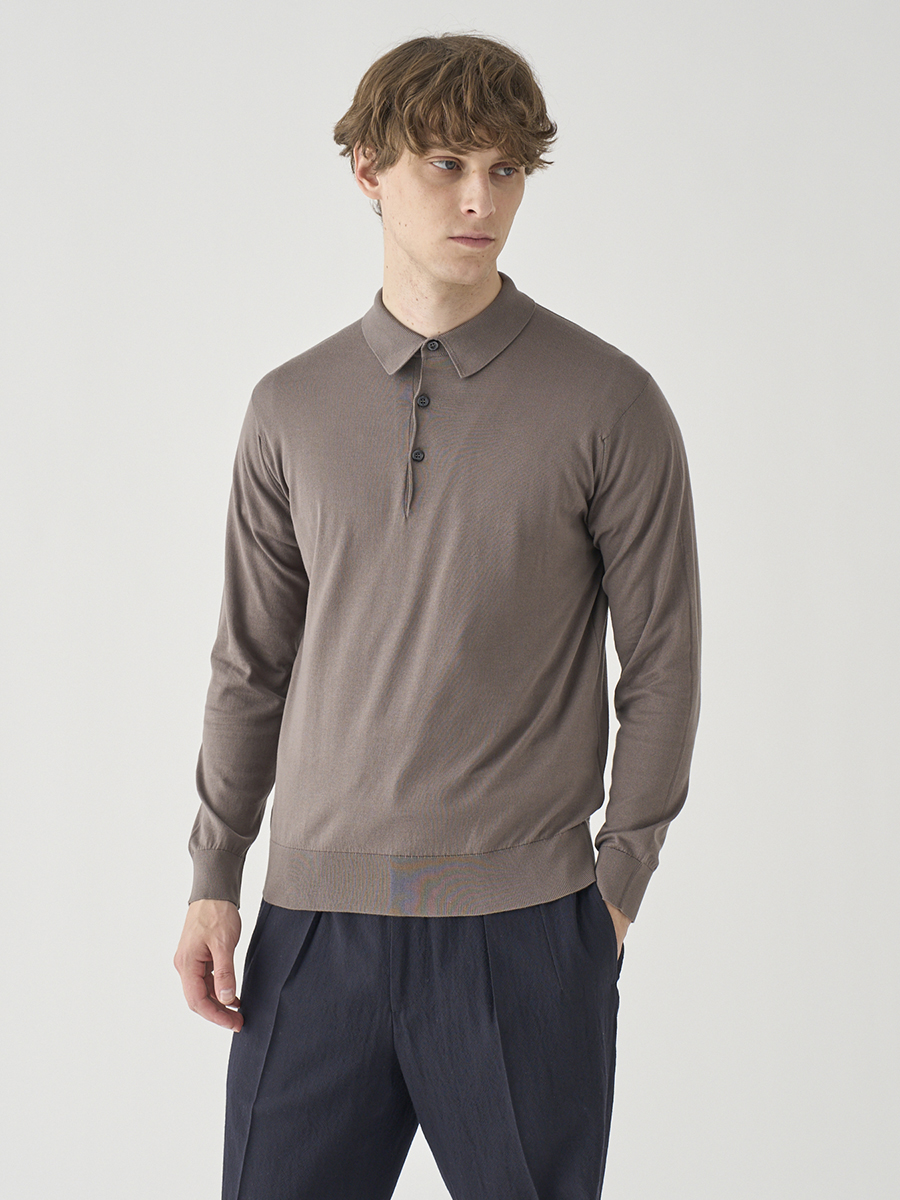 JOHN SMEDLEY ブラウン 長袖ポロシャツ M JOHN SMEDLEY｜ジョン
