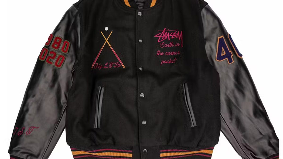 Black Wool/Leather 40th Anniversary Stussy Varsity Jacket