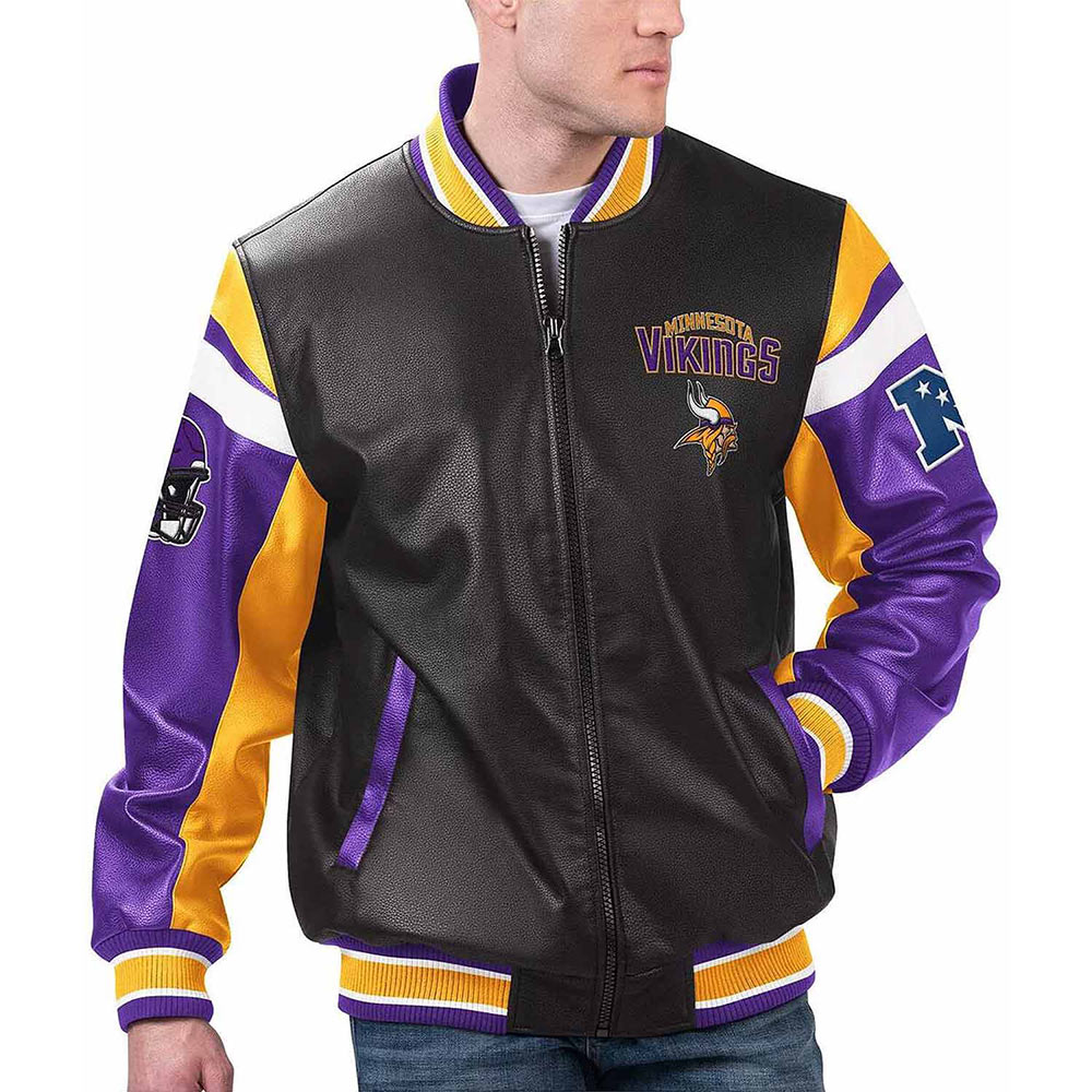 Full-Zip Minnesota Vikings Varsity Leather Jacket