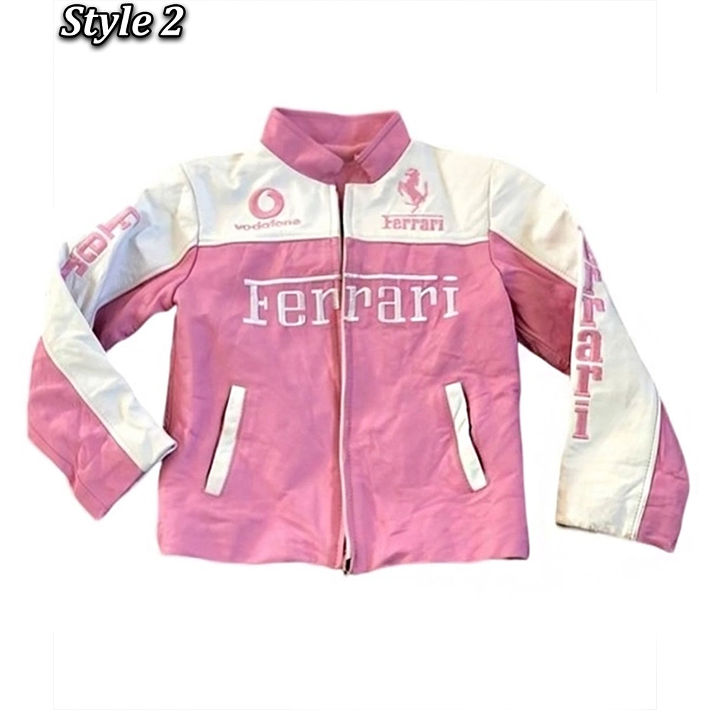 Full-Zip Racer Pink Ferrari Leather Jacket