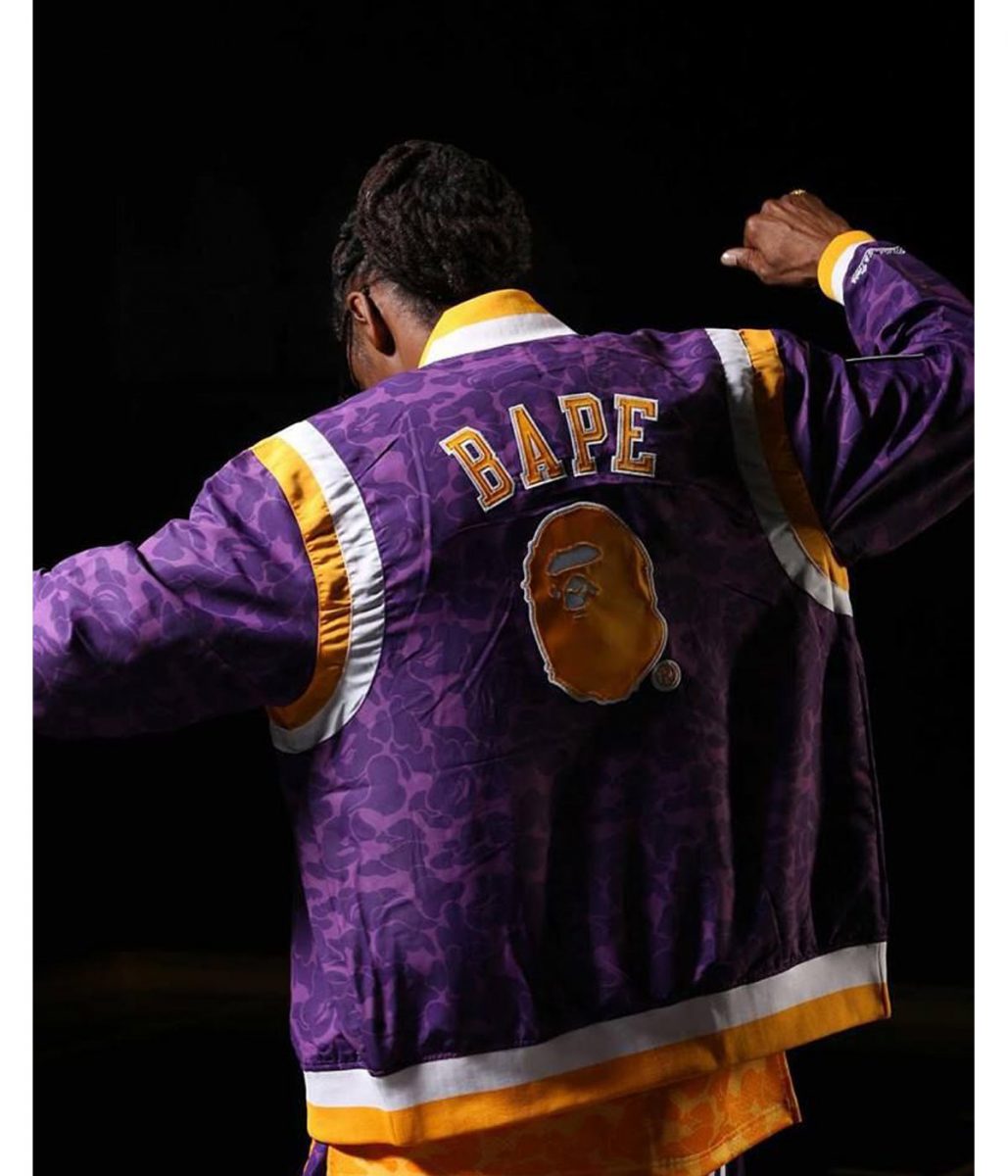 NBA Warm Up Satin Purple X Bape Lakers Jacket - Jackets Masters